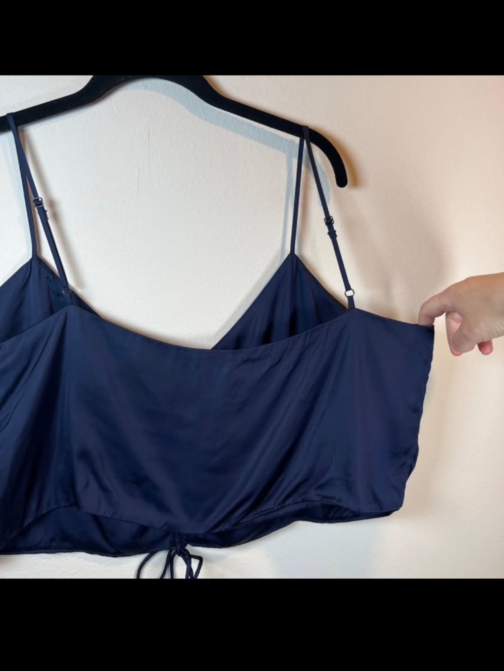 Aerie Satin Cinched Front Crop Tank Top Shirt Navy Blue V-Neck Strappy NEW XXL - Picture 10 of 10